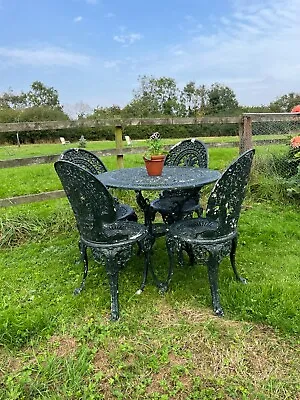 £139.99 • Buy Victorian Design Cast Aluminium Circular Green Garden Table + 4 Matching Chairs