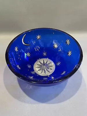 9.5  Faberge Cobalt Blue Over Clear Cut Crystal Galaxy Bowl • $495