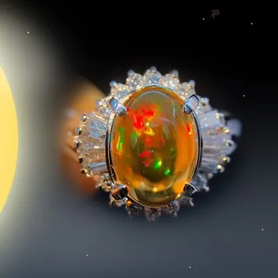 FINEST Mexican Precious Fire Opal Ring Big Orange Fire Opal With Play Color Ring • $250