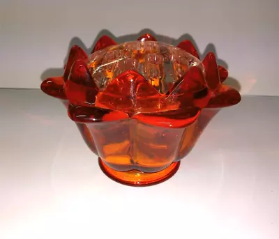 Vintage Persimmon Viking Glass Artichoke Flowerlite Flower Frog Candle Holder • $45