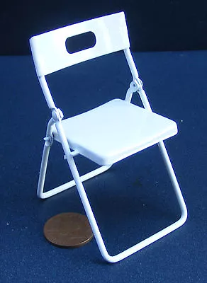 White Painted Metal Folding Chair Tumdee 1:12 Scale Dolls House Miniature 230 • $5.10