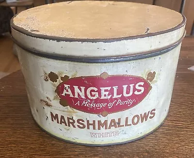 Vintage Angelus Marshmallows Tin 5 Lb Litho Cracker Jack Antique General Store • $128