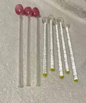 8 Vintage Glass Swizzle Sticks Cocktail Stirrers Glass Rods Spoon  Barware • $13.95