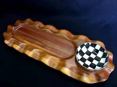 Mackenzie Childs Acacia Wood Serving Tray With Courtly Check Relish Dish 20.75  • $99.95