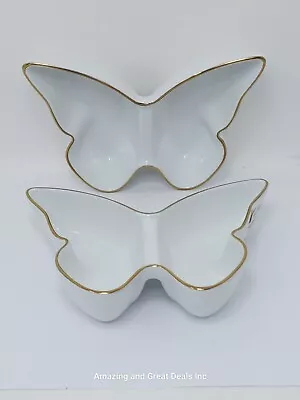 Martha Stewart SET OF 2 Easter Butterfly Divided Dish White/Gold Porcelain • $35.99