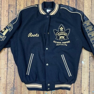 $99.99 • Buy 2002 ROOTS Canada Olympic Hockey GOLD MEDAL CHAMPIONS S/P Wool-Leather JACKET  
