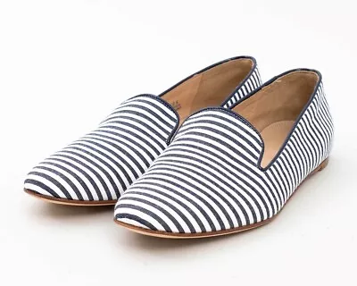 J. Crew Darby Printed Loafer Flats Women's Size 5.5 Blue & White Striped Shoes • $21.29