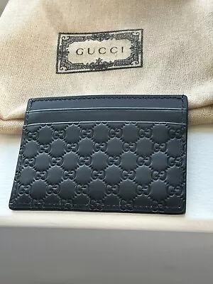 Gucci Micro Guccissima Black Leather Logo Card Holder Black Monogram Authentic • $135