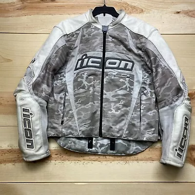 Icon Motorcycle Jacket Mens Medium Gray White Armored Full Zip ARC Mesh *READ* • $89.99