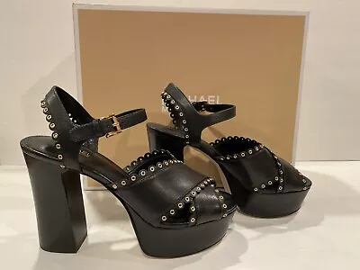 Michael Kors Jessie Sandals Heels Platform Leather Black 5.5 M $170 • $95