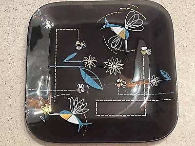 1960's Mid Century Modern Black Smoked Glass Hummingbirds & Bees Plate 7” • $109.88