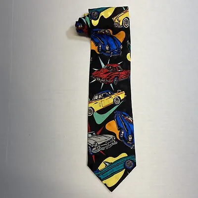 Black Multi Color Classic Cars Pattern 100% Silk Necktie Mercedes-Benz Corvette • $9.99