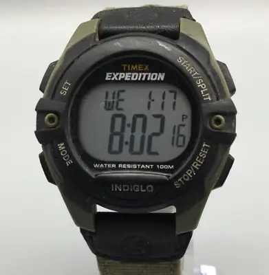 Timex Expedition Digital Watch Men Green Black Dial 100M 42mm Indiglo Timer • $25.49