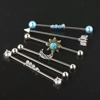 6 Pieces Industrial Barbell Earrings Stylish Fashion Long 14G For Graduation • $7.82