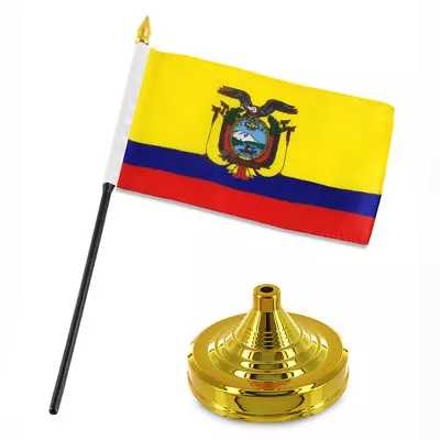 Ecuador 4 X6  Flag Desk Set Table Stick Gold Base • $7.24