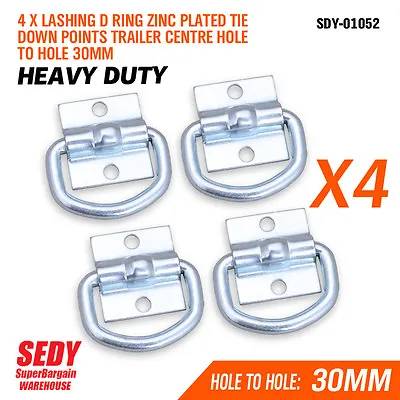 $13.99 • Buy 4 Pc Lashing D Ring Zinc Plated Tie Down Points Trailer Centre Hole To Hole 30mm