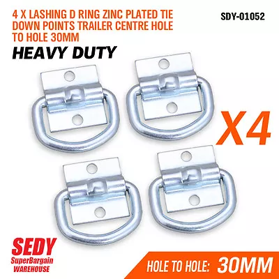 $13.99 • Buy 4 Pc Lashing D Ring Zinc Plated Tie Down Points Trailer Centre Hole To Hole 30mm