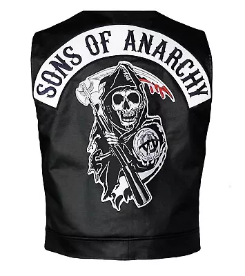 Men's Stylish Sons Of Anarchy Biker Rider Motorcycle Genuine Leather Vest Jacket • $119.99