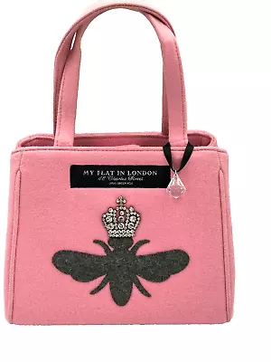 My Flat In London Rhinestone Queen Bee Pink Wool Felt Hand Shoulder Bag Purse • $69.51