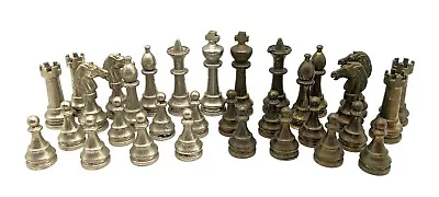 Vintage Metal Stauton Chess Set Gold & Silver Color King 3  Tall • $85