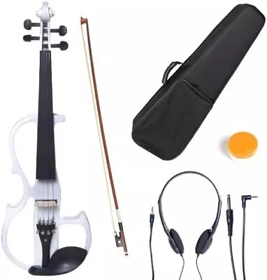 Cecilio L4/4CEVN-L2W Left-Handed Solid Wood Pearl White Electric Violin • $117.26