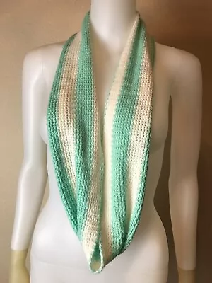 SALE Women's Mint Green & White Striped Knit Infinity Scarf Pre-Owned • $0.99