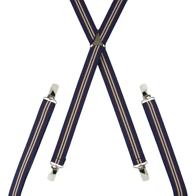 $16.81 • Buy Skinny Navy Striped Trouser Braces Elastic Suspenders Handmade In England