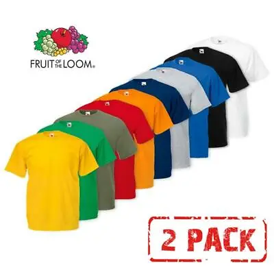 2 Pack Men's Fruit Of The Loom Plain 100% Cotton Blank T Shirt Tee's T-shirt New • £8.50