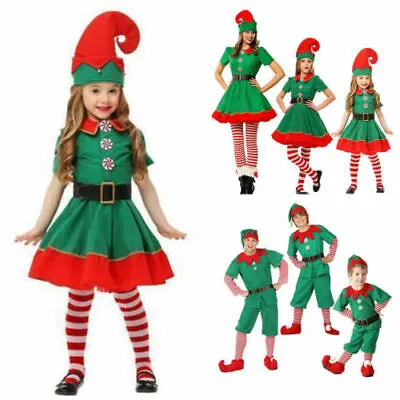 $26.99 • Buy Adult Kids Elf Costume Girls Christmas Fancy Dress Xmas Santa Helper Outfit