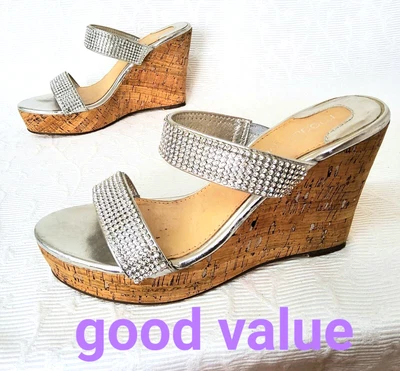 Moda In Pelle Womens Shoes Wedges UK Size 6 Silver Colour With Diamonds Like... • £15