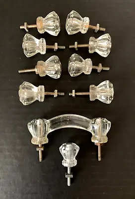 Vintage Clear Glass Drawer Knobs Pulls Crystal Diamond Faceted Mixed Lot 10 • $23.25