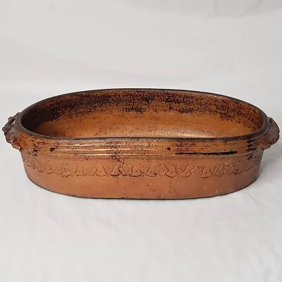 Vintage French Glazed Terracotta Oval Pottery Casserole/Baking Cooking Vessel • $117.74