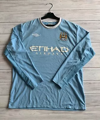 Manchester City 2009 - 2010 Home Football Shirt Jersey Long Sleeve Umbro Size 44 • $85