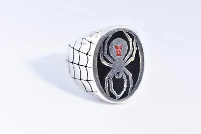 Vintage Silver Bronze 7.75  Men's Southwestern Inlay Black Widow Spider Ring • $44