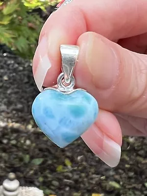 Larimar Heart Pendant Deep Blue 925 Silver AAA+ : Peace: Love : Tranquility 45 • £34.99