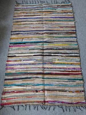 Fair Trade Chindi Man Cave Recycled Rag Rug Mixed Fabric 105 X 175cm • £19.99