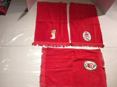 Vintage Cannon Red Fringed Christmas Kitchen Towels Lot Of 3 10x18 • $25