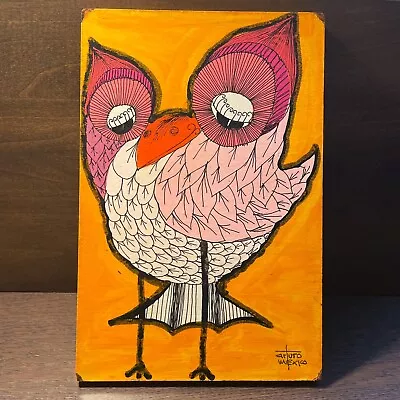 Vintage Arturo Alcala Owl Painting Owl Mexican Folk Art 1970s Signed On Board • $49.99