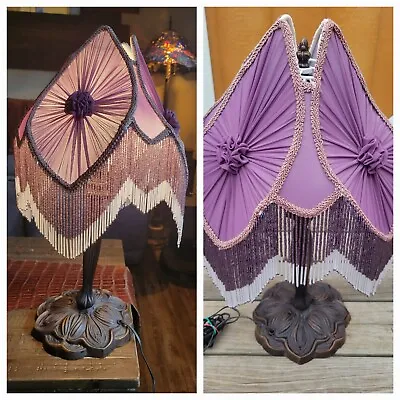 Vintage Victorian Style Lilac Purple Beaded Fringe Table Lamp And Amp Shade Read • $299