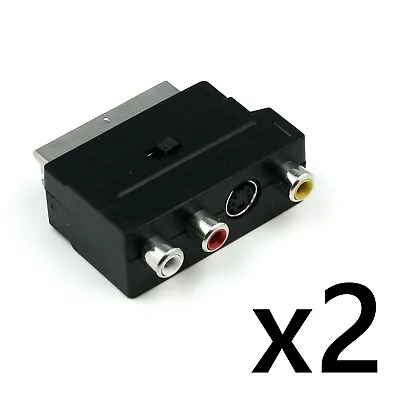 2 Pcs SCART Adaptor AV Block To 3 RCA Phono Composite S-Video With In/Out Switch • £6.50