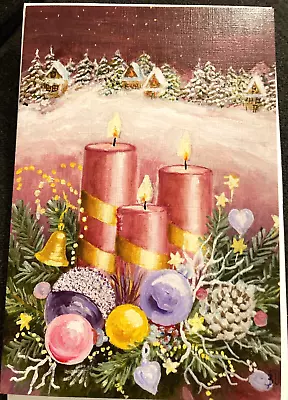 Greeting Card - Christmas - Beautiful Candles  - Foot & Mouth Painting • $2.50