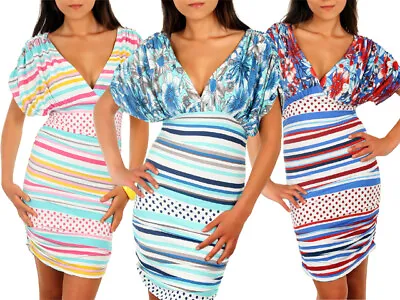 Ladies Summer Sailor Flower Dress Semi- Fitted Style Striped Patterned Top 5918 • £9.99