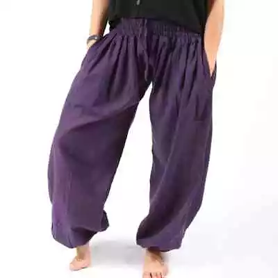 Plain Aladdin Harem Pants 100% Cotton Hippie Boho Trousers • £21.99