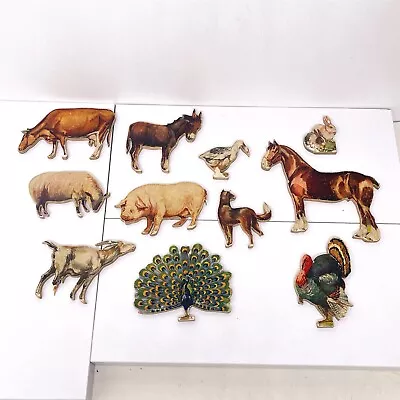 11x Vintage Wooden Farm Animal Jigsaw Pieces - Puzzle Toy Set Parts Old • £8.99