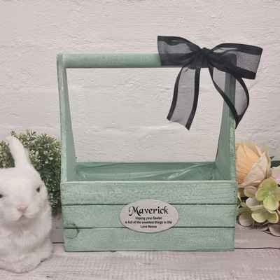 $28 • Buy Rustic Wooden Easter Basket - Mint - Made To Order Custom Gift