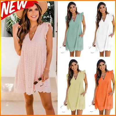 £18.99 • Buy Summer Women Sleeveless Cotton Short Dress California Romper Pleated Skirt