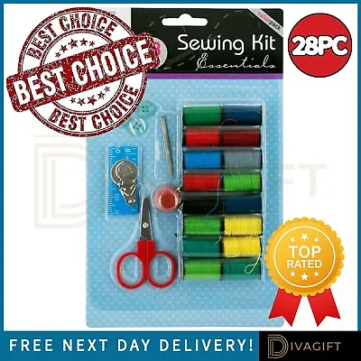 28pc Portable Travel Small Home Sewing Kit Case Needle Thread Scissor Set New • £2.49