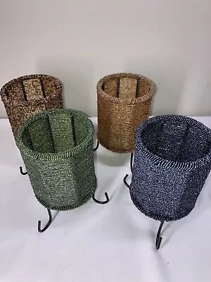 Votive Candle Holder Stands Beaded Wire Stand Set 4 Blue Green Yellow Brown • $55