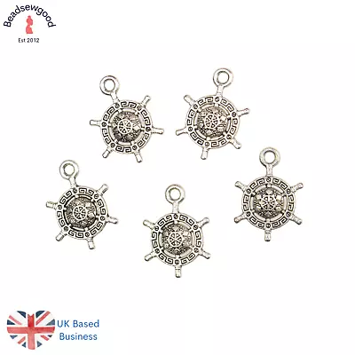 10 3D Ships Wheel Helm Pendant Charms 18mm Nautical Sea Jewellery Making Charms • £2.69