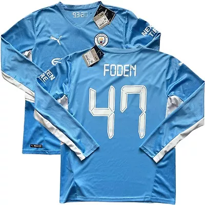 2021/22 Manchester City UCL Home Jersey #47 Foden Large Puma Long Sleeve NEW • $140